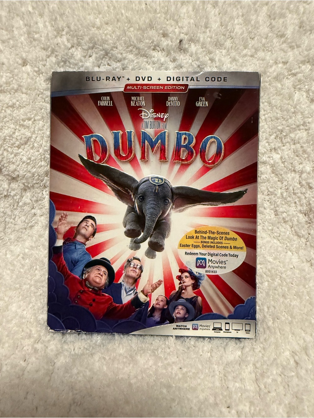 Disney Dumbo Blu-ray/DVD Back Cover – Purple, Gray & Red Artwork